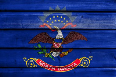 North Dakota State, eski ahşap tahta zemin üzerine boyalı bayrağı