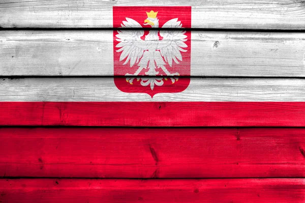 Bandera de Polonia con Escudo de Armas, pintada sobre tabla de madera vieja —  Fotos de Stock