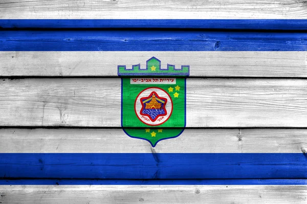 Flag of Tel Aviv, painted on old wood plank background — Stock Photo, Image