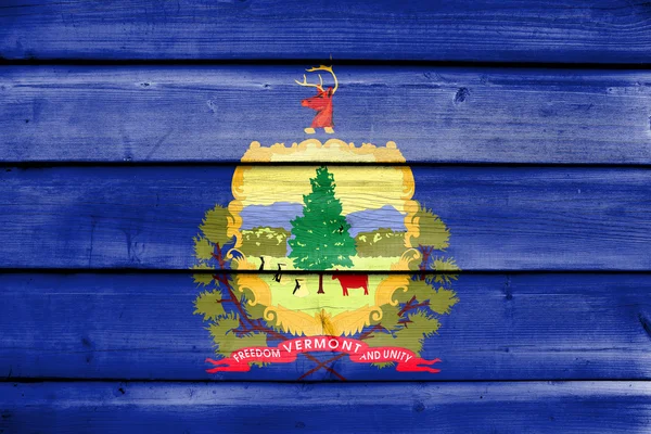 Flag of Vermont State, painted on old wood plank background — Stock Photo, Image