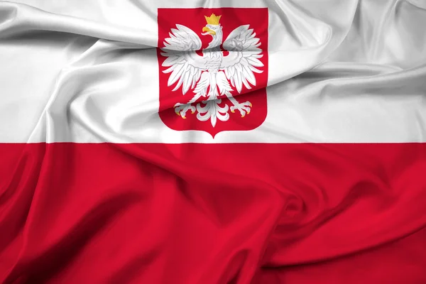 Macha flagą Polski z herbu — Zdjęcie stockowe