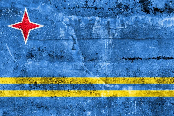 Drapeau d'Aruba, peint sur un mur sale. Vintage et vieux look . — Photo