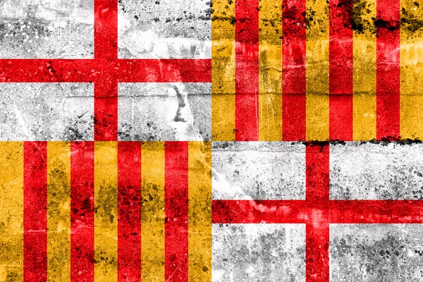 Flaga Barcelony, malowane na brudnej ścianie. Vintage i stary wygląd. — Zdjęcie stockowe