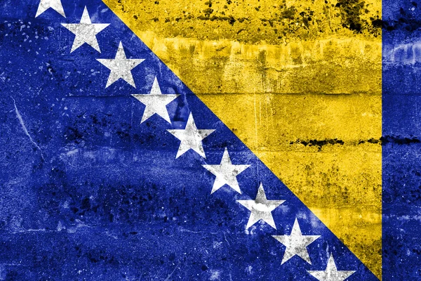 Flag of Bosnia and Herzegovina, painted on dirty wall. Vintage and old look. — Stock Photo, Image