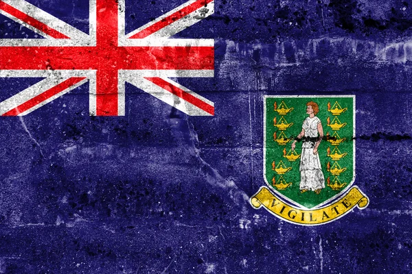 Vlajka Britských Panenských ostrovů, namalovaná na špinavé stěně. Starobyletý a starý vzhled. — Stock fotografie