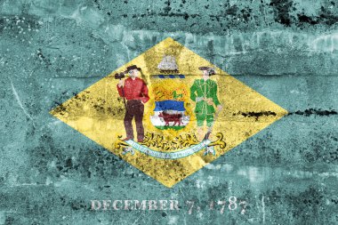 Delaware Eyaleti bayrağı, kirli duvara boyanmış. Vintage ve eski bir görünüm.