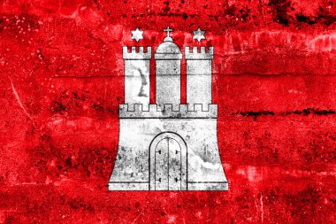 Özgür ve Hansa şehri Hamburg, bayrağı kirli duvara boyalı. Vintage ve eski bakmak.