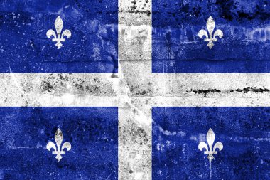 Quebec, kirli duvara boyalı bayrağı. Vintage ve eski bakmak.