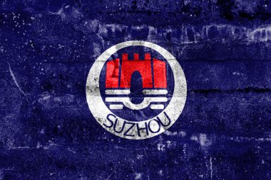 Bayrak Suzhou, Çin ' in kirli duvara boyalı. 