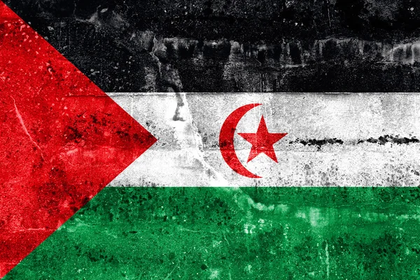 Vlajka Saharské arabské demokratické republiky, namalované na špinavé zdi. — Stock fotografie