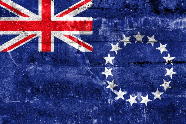Kirli duvara boyalı Cook Adaları bayrağı. — Stok fotoğraf