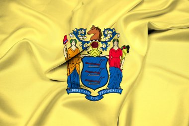 New Jersey eyalet bayrağı sallayarak