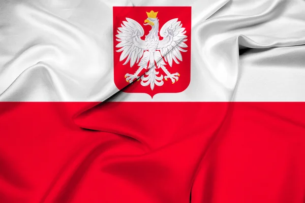 Vlag van Polen zwaaien met wapenschild — Stockfoto