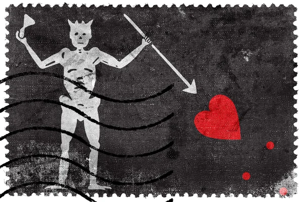 Feketeszakáll a kalóz zászló, régi postai bélyeg — Stock Fotó