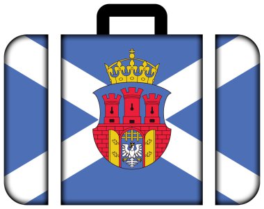 Banner with Coat of Arms of Cracow, Poland. Suitcase icon, travel and transportation concept