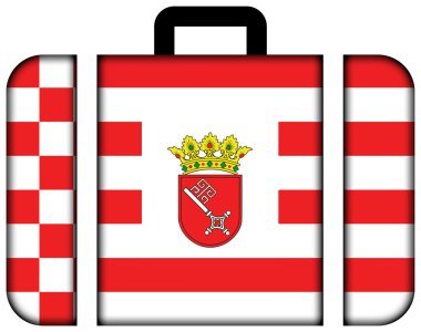 Arması olan Bremen bayrağı. Bavul simgesi, seyahat ve ulaşım konsepti