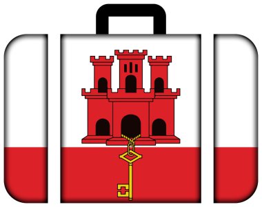 Cebelitarık bayrağı. Bavul simgesi, seyahat ve ulaşım konsepti