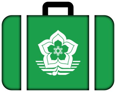 Harbin, Çin bayrağı. Bavul simgesi, seyahat ve ulaşım konsepti