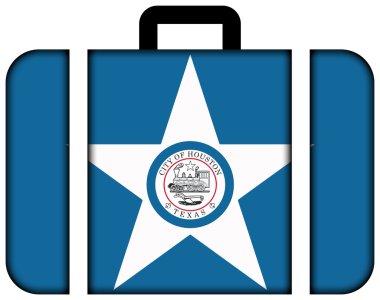 Houston, Teksas bayrağı. Bavul simgesi, seyahat ve ulaşım konsepti