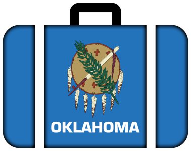 Oklahoma Eyaleti bayrağı. Bavul simgesi, seyahat ve ulaşım konsepti