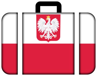 Polonya bayrağı kat ile. Bavul simgesi, seyahat ve ulaşım kavramı