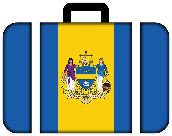 Bandiera di Philadelphia, Pennsylvania. Icona della valigia, concetto di viaggio e trasporto — Foto Stock