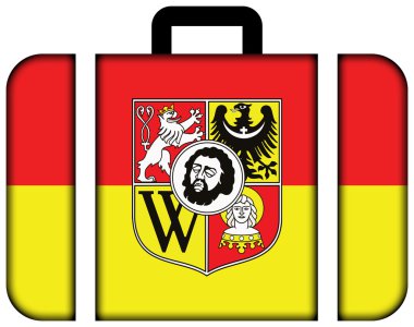 Arması, Polonya ile Wroclaw Bayrağı. Bavul simgesi, seyahat ve ulaşım konsepti