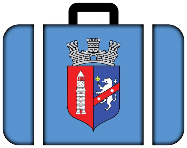 Bandiera di Tirana. Icona della valigia, concetto di viaggio e trasporto — Foto Stock
