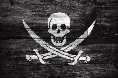 Calico Jack korsan bayrağı, eski ahşap tahta zemin üzerine boyalı