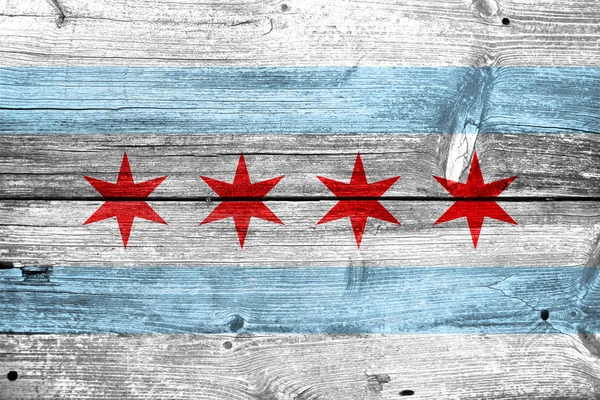 Flaga z Chicago, Illinois, malowane na tle starego drewna deski — Zdjęcie stockowe