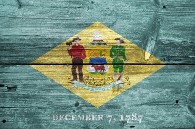 Delaware State, eski ahşap tahta zemin üzerine boyalı bayrağı