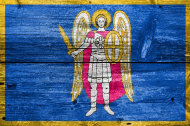 Kiev, eski ahşap tahta zemin üzerine boyalı bayrağı