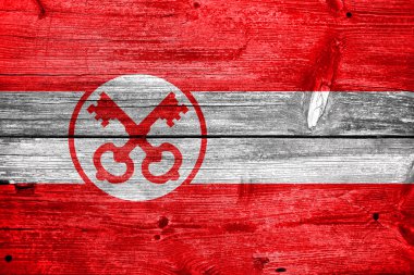 Leiden, eski ahşap tahta zemin üzerine boyalı bayrağı