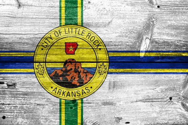 Flag of Little Rock, Arkansas, painted on old wood plank background — Stock Photo, Image