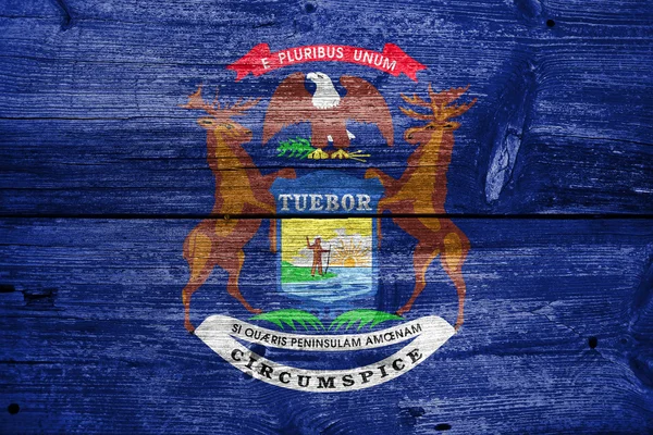 Bandera del Estado de Michigan, pintada sobre fondo de madera vieja — Foto de Stock