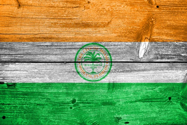 Flagge von miami, florida, gemalt auf altem Holzplankenhintergrund — Stockfoto