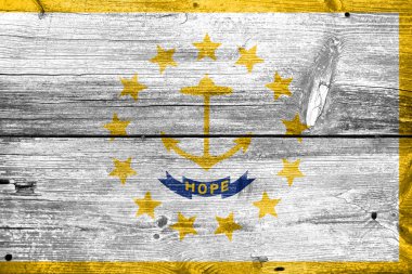 Rhode Island, eski ahşap tahta zemin üzerine boyalı bayrağı