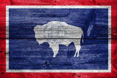 Wyoming eyalet, eski ahşap tahta zemin üzerine boyalı bayrağı