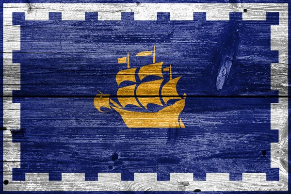 Flag of Quebec City, painted on old wood plank background — Stock Photo, Image