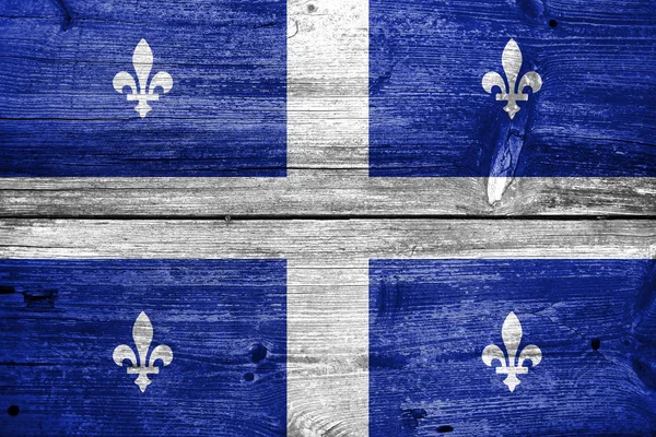 Flaga Quebecu, malowane na tle starego drewna deski — Zdjęcie stockowe