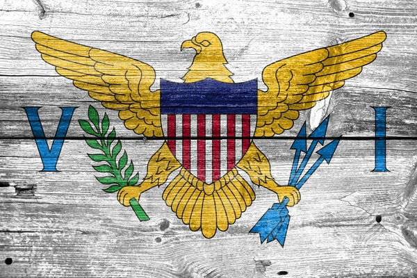 Flag of the U.S. Virgin Islands, painted on old wood plank background — Stock Photo, Image