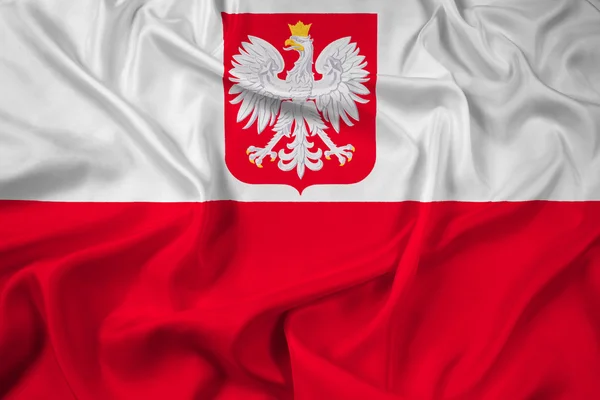 Macha flagą Polski z herbu — Zdjęcie stockowe