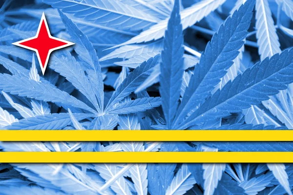 Bandera de Aruba, sobre fondo de cannabis —  Fotos de Stock