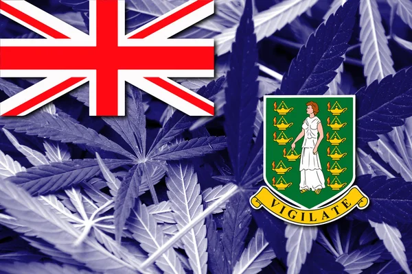 Bandeira das Ilhas Virgens Britânicas, sobre fundo de cannabis — Fotografia de Stock