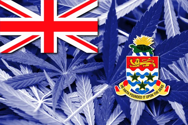 Flag of Cayman Islands, on cannabis background — Stock Photo, Image