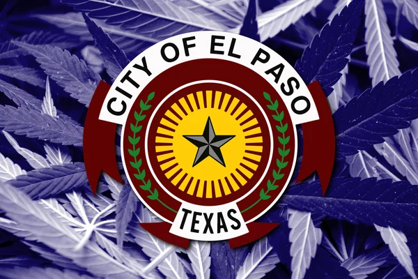 Bandiera di El Paso, Texas, sullo sfondo della cannabis — Foto Stock