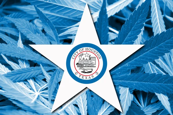 Bandiera di Houston, Texas, sullo sfondo della cannabis — Foto Stock