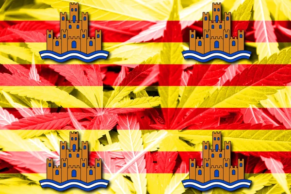 Vlajka ostrova Ibiza, na pozadí konopí — Stock fotografie