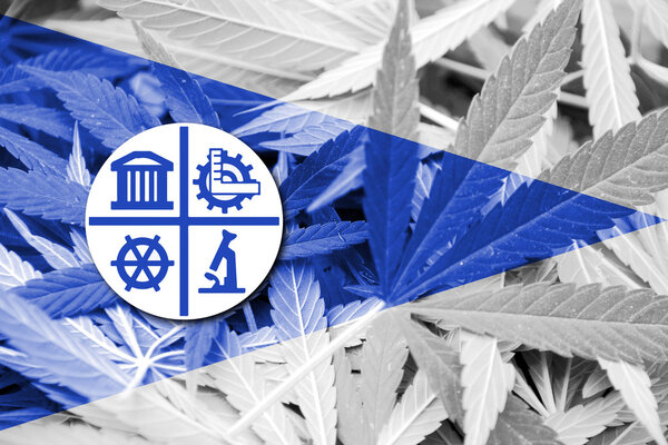 Flag of Minneapolis, Minnesota, on cannabis background