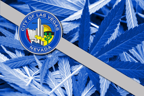 Flag of Las Vegas, Nevada, on cannabis background